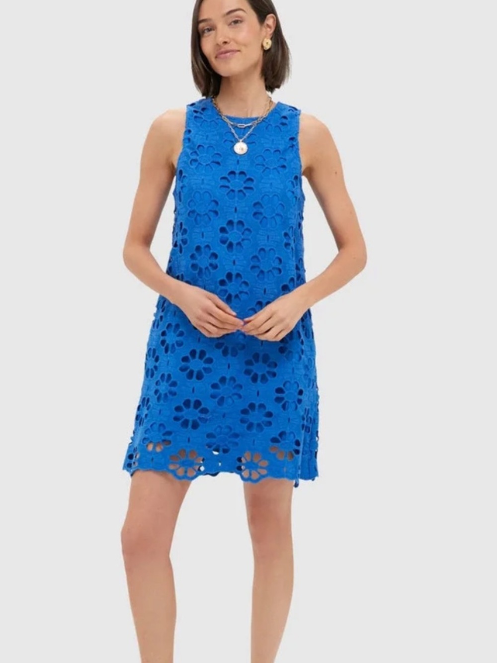 Tuckernuck Marlowe Sapphire Blue Floral Eyelet Mini Dress